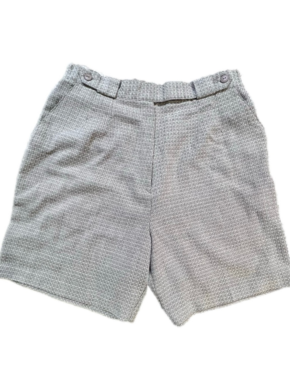 VINTAGE 80s tweed‎ trouser style walking shorts neutral plaid flat front Bermuda